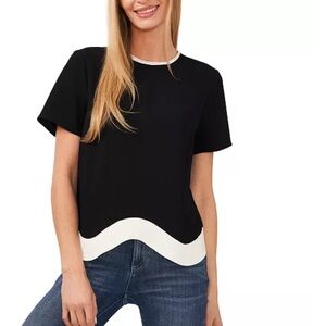 CeCe Black Short Sleeve Tee with White Trim
